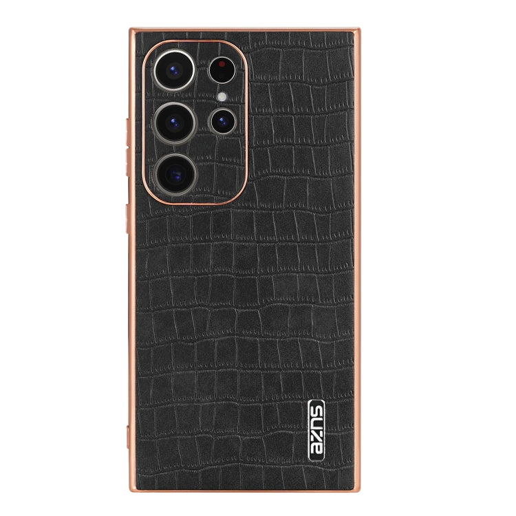 For Samsung Galaxy S24 Ultra 5G AZNS Electroplated Frame Crocodile Texture Full Coverage Phone Case(Black) - HoMEdemic™ 