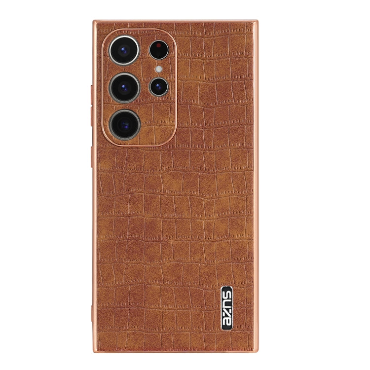 For Samsung Galaxy S24 Ultra 5G AZNS Electroplated Frame Crocodile Texture Full Coverage Phone Case(Brown) - HoMEdemic™ 