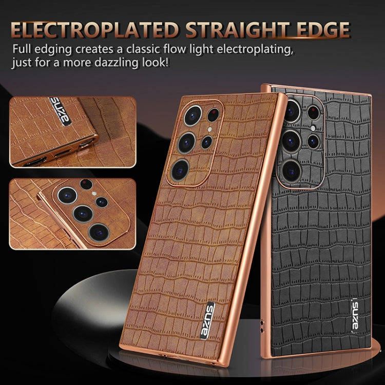 For Samsung Galaxy S24 Ultra 5G AZNS Electroplated Frame Crocodile Texture Full Coverage Phone Case(Brown) - HoMEdemic™ 