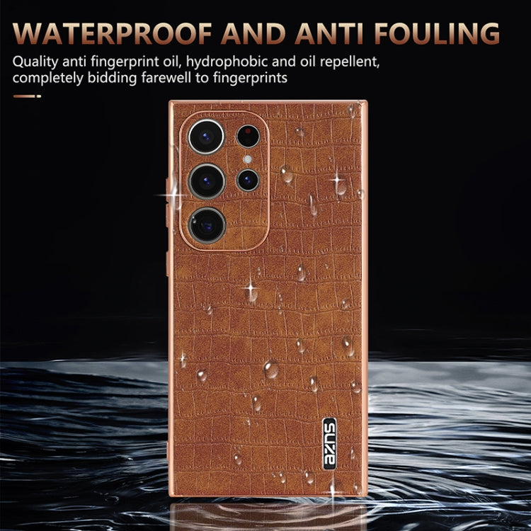 For Samsung Galaxy S24 Ultra 5G AZNS Electroplated Frame Crocodile Texture Full Coverage Phone Case(Brown) - HoMEdemic™ 