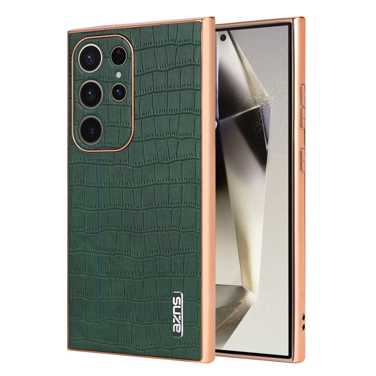 For Samsung Galaxy S24 Ultra 5G AZNS Electroplated Frame Crocodile Texture Full Coverage Phone Case(Green) - HoMEdemic™ 