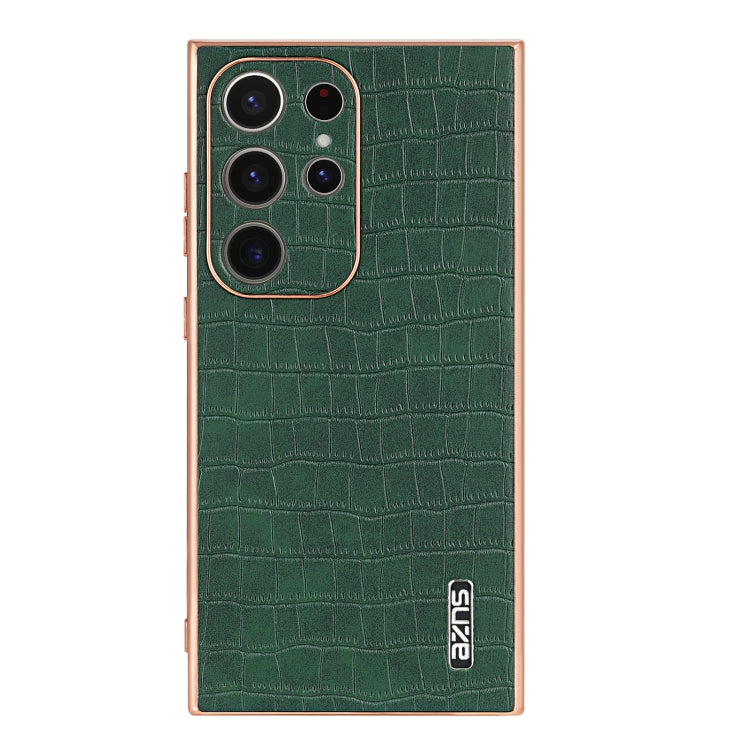 For Samsung Galaxy S24 Ultra 5G AZNS Electroplated Frame Crocodile Texture Full Coverage Phone Case(Green) - HoMEdemic™ 
