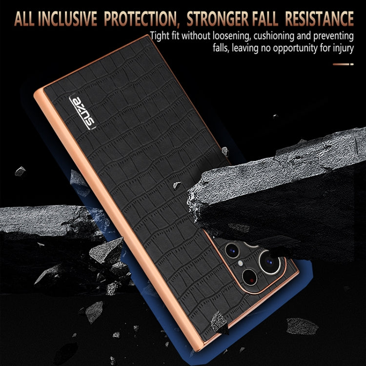 For Samsung Galaxy S24 Ultra 5G AZNS Electroplated Frame Crocodile Texture Full Coverage Phone Case(Green) - HoMEdemic™ 