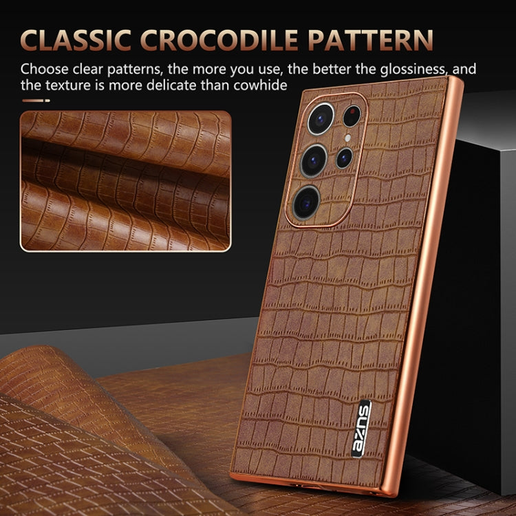 For Samsung Galaxy S24 Ultra 5G AZNS Electroplated Frame Crocodile Texture Full Coverage Phone Case(Green) - HoMEdemic™ 