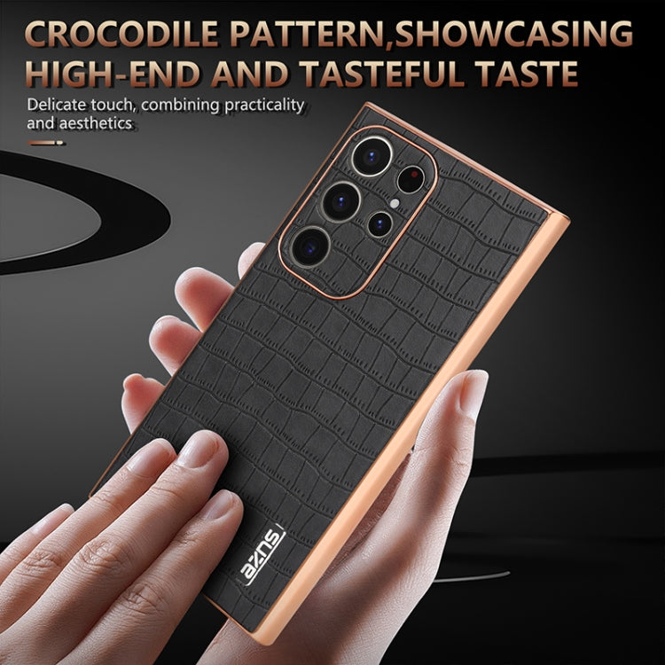 For Samsung Galaxy S24 Ultra 5G AZNS Electroplated Frame Crocodile Texture Full Coverage Phone Case(Green) - HoMEdemic™ 
