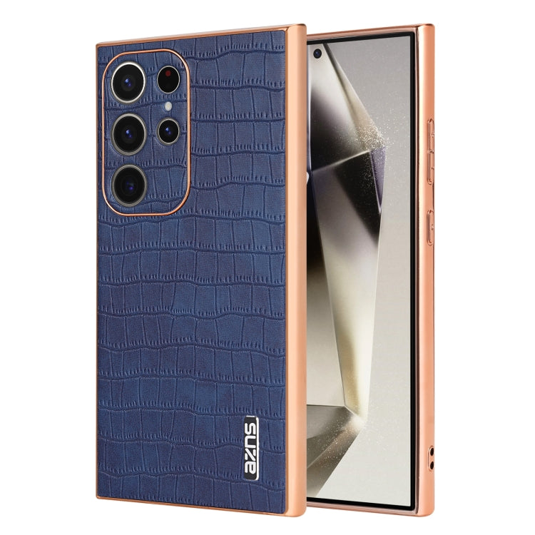 For Samsung Galaxy S24 Ultra 5G AZNS Electroplated Frame Crocodile Texture Full Coverage Phone Case(Blue) - HoMEdemic™ 