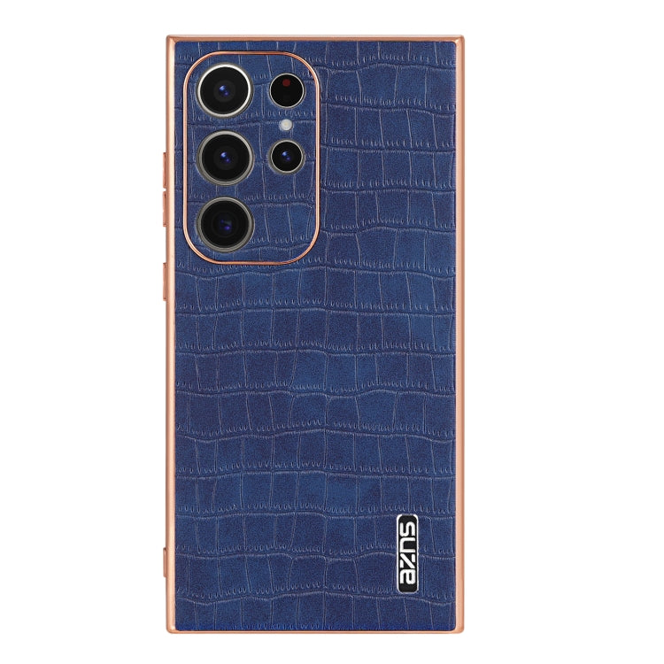 For Samsung Galaxy S24 Ultra 5G AZNS Electroplated Frame Crocodile Texture Full Coverage Phone Case(Blue) - HoMEdemic™ 