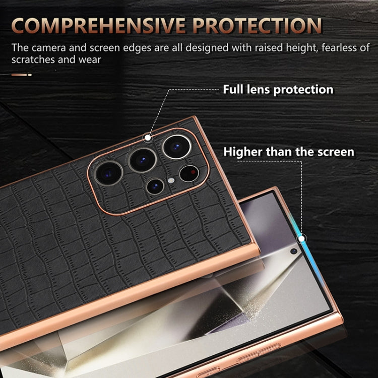 For Samsung Galaxy S24 Ultra 5G AZNS Electroplated Frame Crocodile Texture Full Coverage Phone Case(Blue) - HoMEdemic™ 