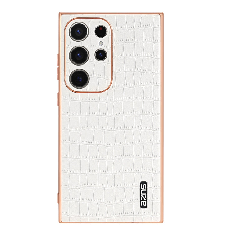 For Samsung Galaxy S24 Ultra 5G AZNS Electroplated Frame Crocodile Texture Full Coverage Phone Case(White) - HoMEdemic™ 