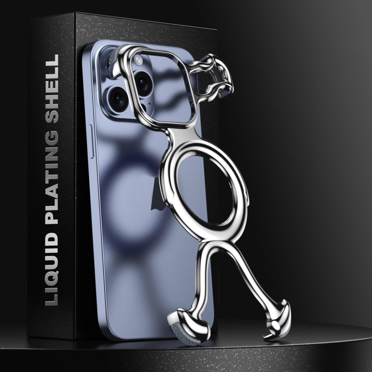 For iPhone 15 Pro Max Liquid Plating PC Hollow MagSafe Phone Case(Metal Silve) - HoMEdemic™ 