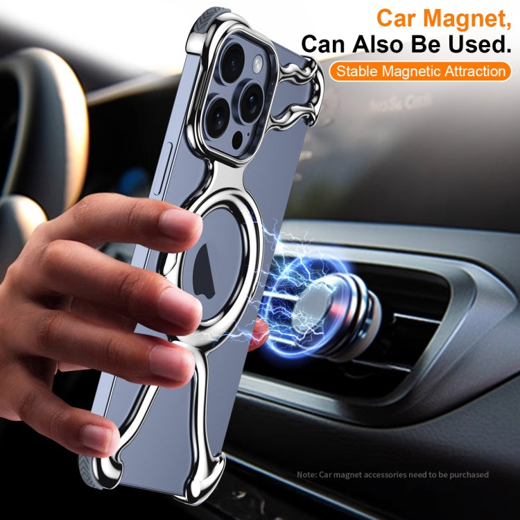 For iPhone 15 Pro Max Liquid Plating PC Hollow MagSafe Phone Case(Metal Silve) - HoMEdemic™ 