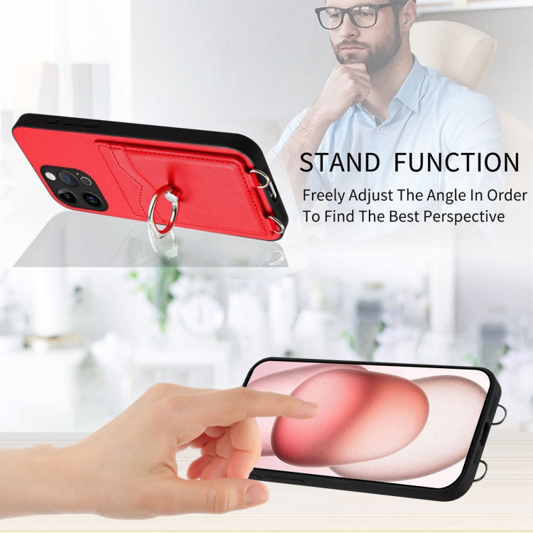 For iPhone 15 Pro Max R20 Ring Card Holder Phone Case(Red) - HoMEdemic™ 