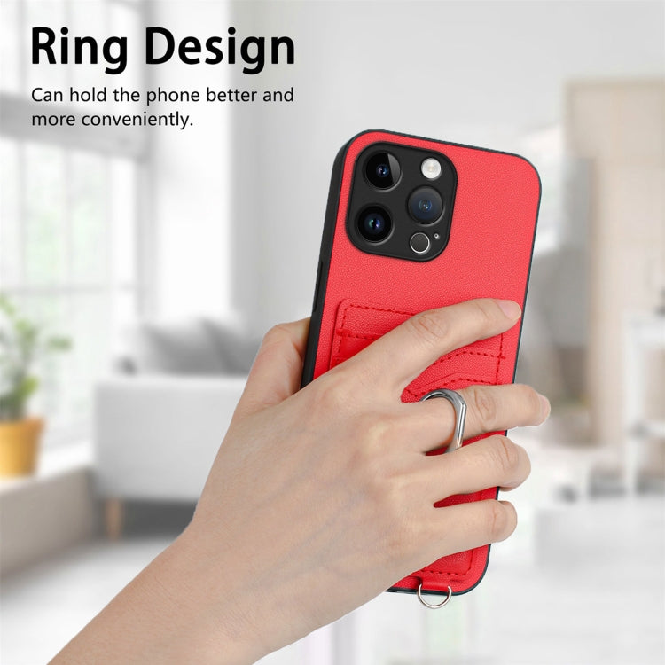 For iPhone 15 Pro Max R20 Ring Card Holder Phone Case(Red) - HoMEdemic™ 