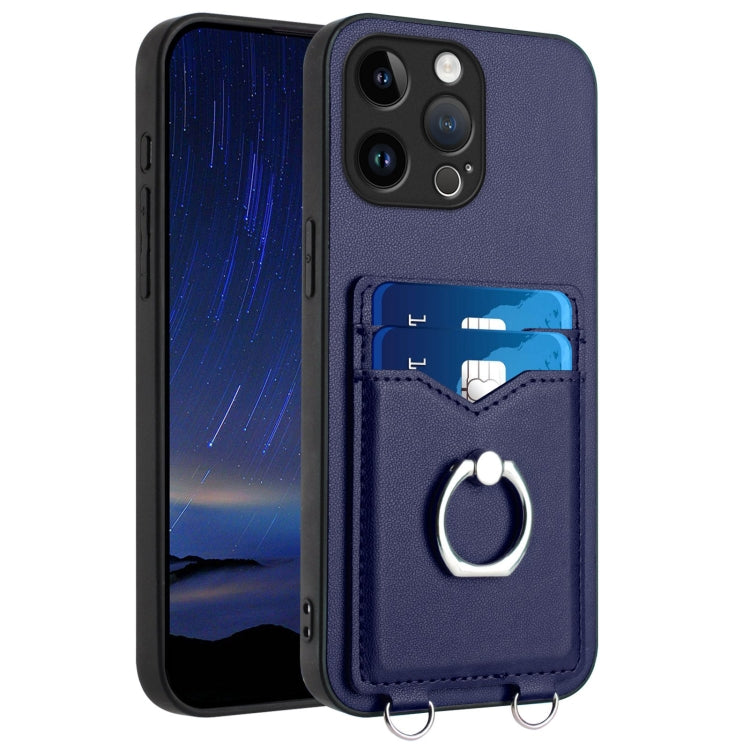 For iPhone 15 Pro Max R20 Ring Card Holder Phone Case(Blue) - HoMEdemic™ 