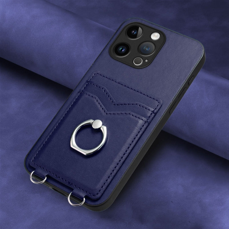 For iPhone 15 Pro Max R20 Ring Card Holder Phone Case(Blue) - HoMEdemic™ 