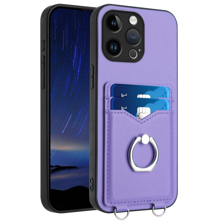 For iPhone 15 Pro Max R20 Ring Card Holder Phone Case(Purple) - HoMEdemic™ 