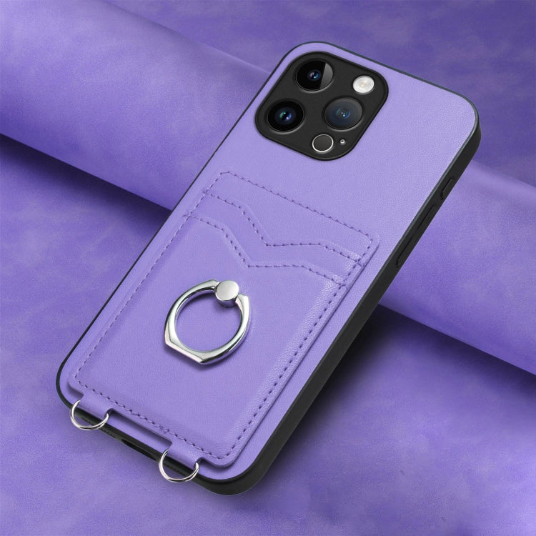 For iPhone 15 Pro Max R20 Ring Card Holder Phone Case(Purple) - HoMEdemic™ 