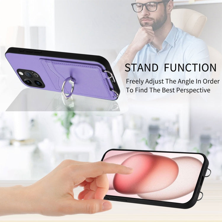 For iPhone 15 Pro Max R20 Ring Card Holder Phone Case(Purple) - HoMEdemic™ 