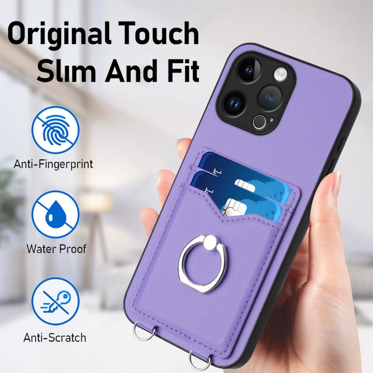 For iPhone 15 Pro Max R20 Ring Card Holder Phone Case(Purple) - HoMEdemic™ 