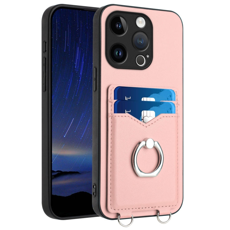 For iPhone 15 Pro R20 Ring Card Holder Phone Case(Pink) - HoMEdemic™ 