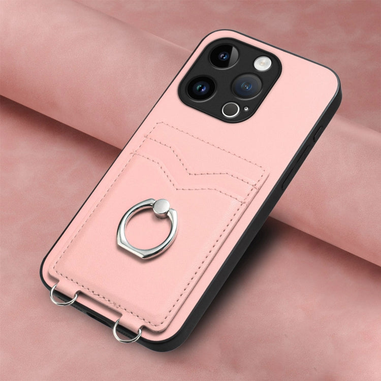 For iPhone 15 Pro R20 Ring Card Holder Phone Case(Pink) - HoMEdemic™ 