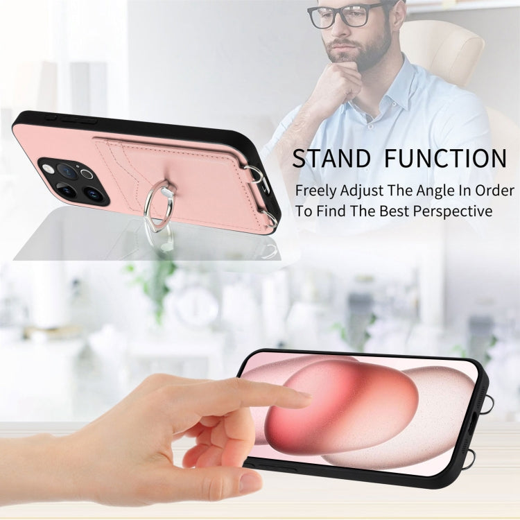 For iPhone 15 Pro R20 Ring Card Holder Phone Case(Pink) - HoMEdemic™ 
