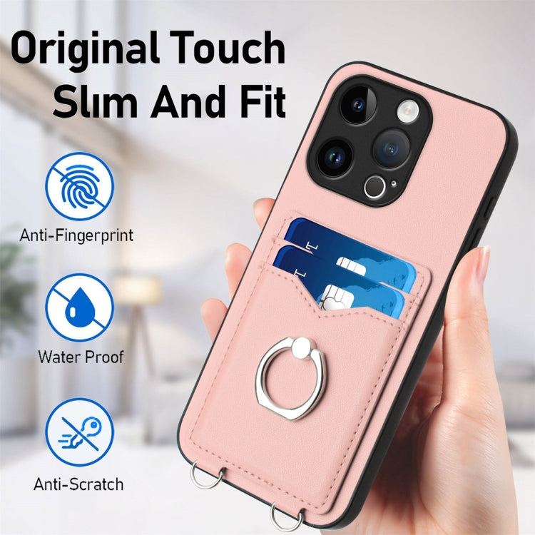 For iPhone 15 Pro R20 Ring Card Holder Phone Case(Pink) - HoMEdemic™ 