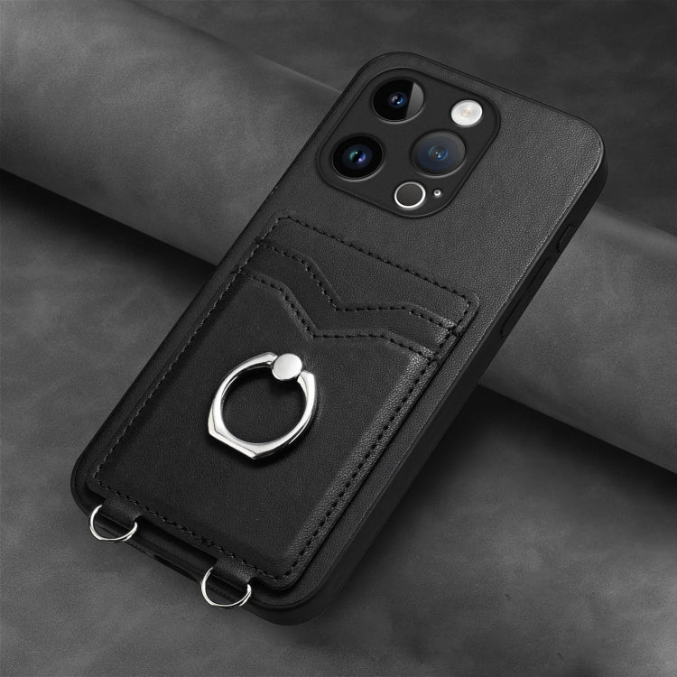 For iPhone 15 Pro R20 Ring Card Holder Phone Case(Black) - HoMEdemic™ 