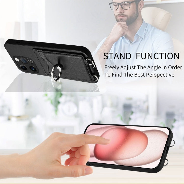 For iPhone 15 Pro R20 Ring Card Holder Phone Case(Black) - HoMEdemic™ 