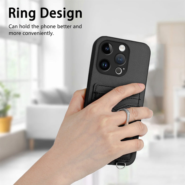 For iPhone 15 Pro R20 Ring Card Holder Phone Case(Black) - HoMEdemic™ 