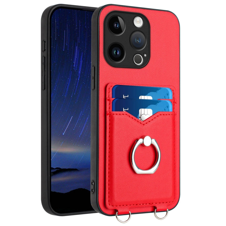 For iPhone 15 Pro R20 Ring Card Holder Phone Case(Red) - HoMEdemic™ 