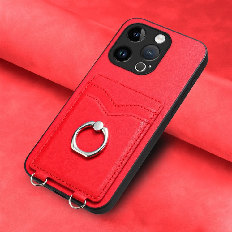 For iPhone 15 Pro R20 Ring Card Holder Phone Case(Red) - HoMEdemic™ 
