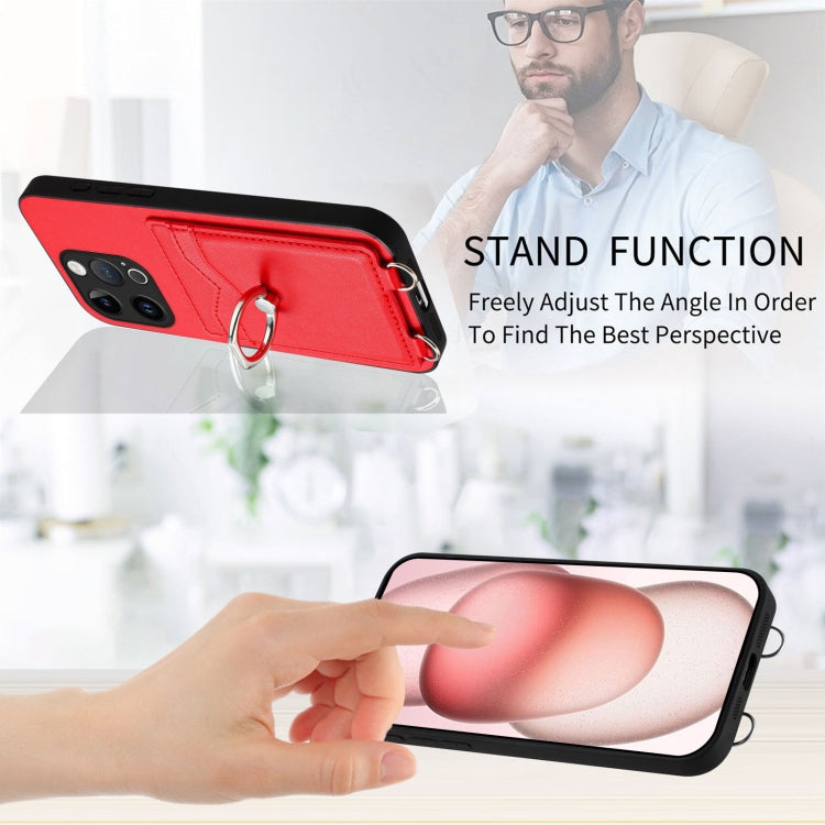 For iPhone 15 Pro R20 Ring Card Holder Phone Case(Red) - HoMEdemic™ 