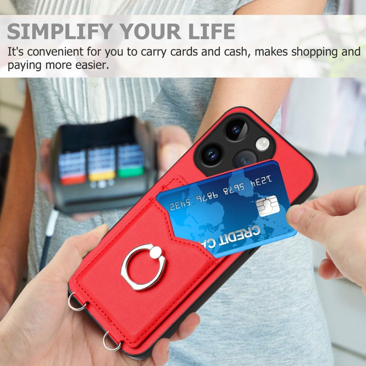 For iPhone 15 Pro R20 Ring Card Holder Phone Case(Red) - HoMEdemic™ 