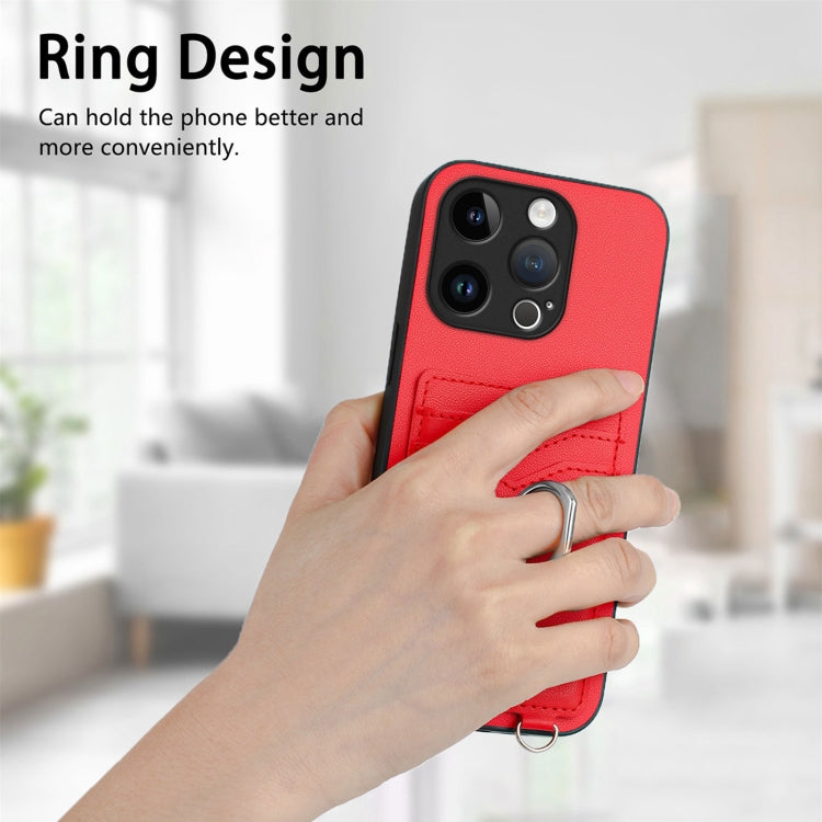 For iPhone 15 Pro R20 Ring Card Holder Phone Case(Red) - HoMEdemic™ 