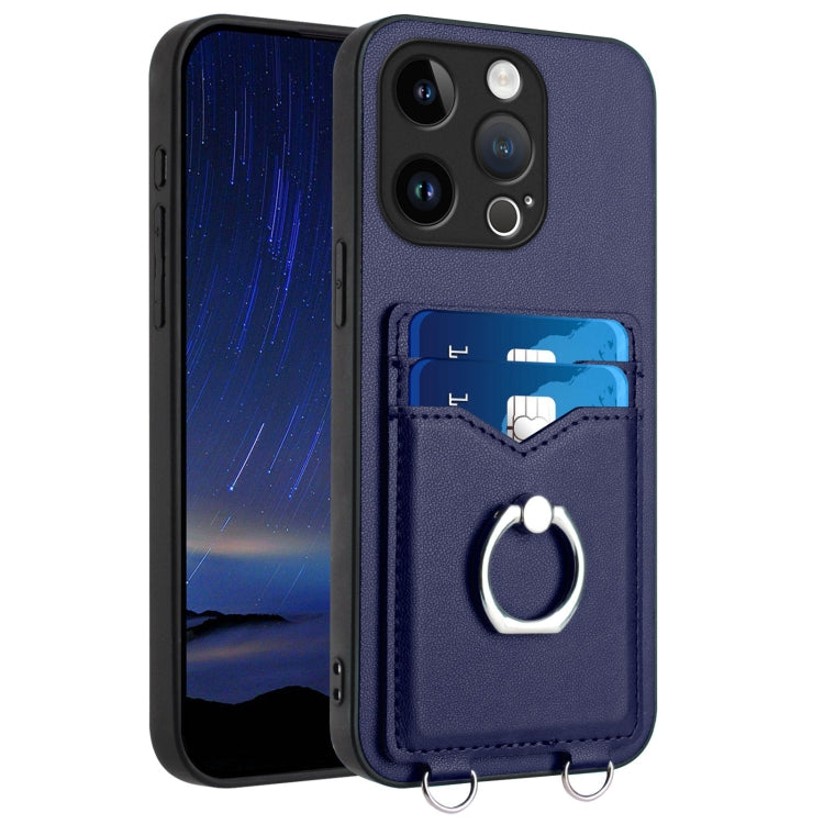 For iPhone 15 Pro R20 Ring Card Holder Phone Case(Blue) - HoMEdemic™ 