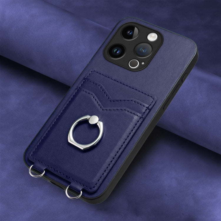 For iPhone 15 Pro R20 Ring Card Holder Phone Case(Blue) - HoMEdemic™ 