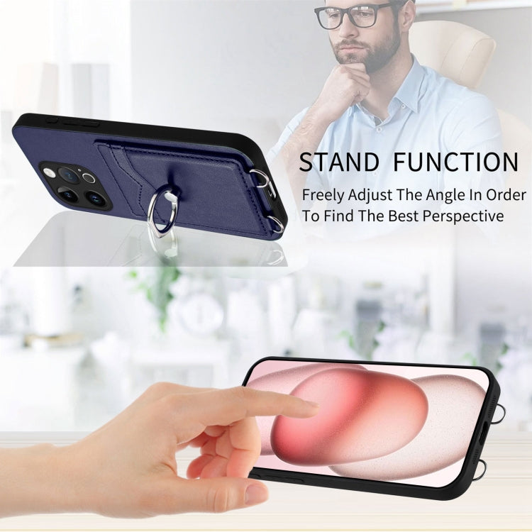 For iPhone 15 Pro R20 Ring Card Holder Phone Case(Blue) - HoMEdemic™ 