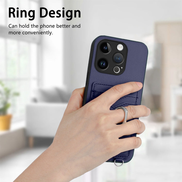 For iPhone 15 Pro R20 Ring Card Holder Phone Case(Blue) - HoMEdemic™ 