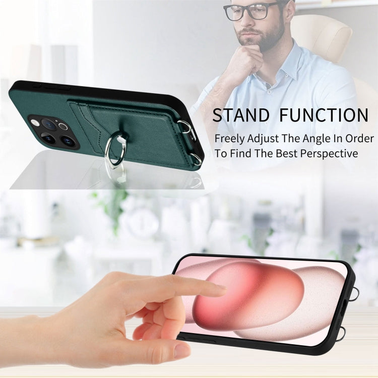 For iPhone 15 Pro R20 Ring Card Holder Phone Case(Green) - HoMEdemic™ 