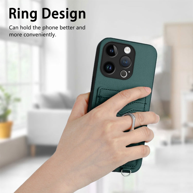 For iPhone 15 Pro R20 Ring Card Holder Phone Case(Green) - HoMEdemic™ 