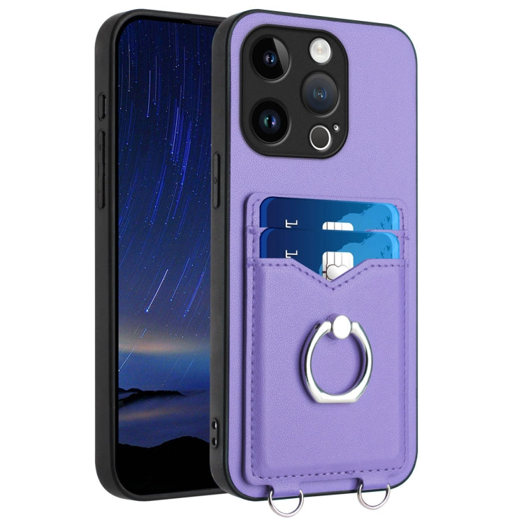 For iPhone 15 Pro R20 Ring Card Holder Phone Case(Purple) - HoMEdemic™ 
