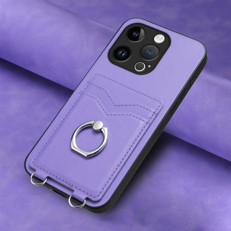 For iPhone 15 Pro R20 Ring Card Holder Phone Case(Purple) - HoMEdemic™ 