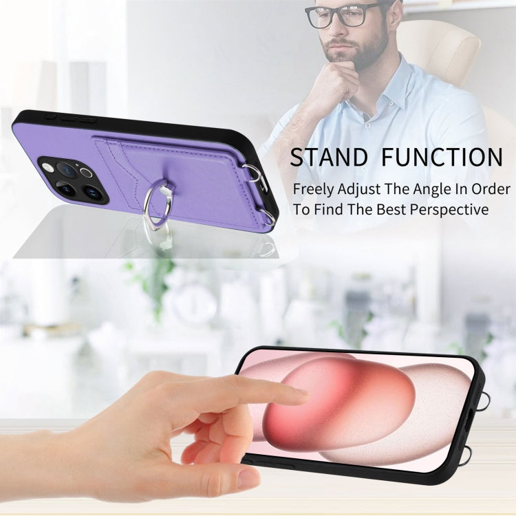 For iPhone 15 Pro R20 Ring Card Holder Phone Case(Purple) - HoMEdemic™ 