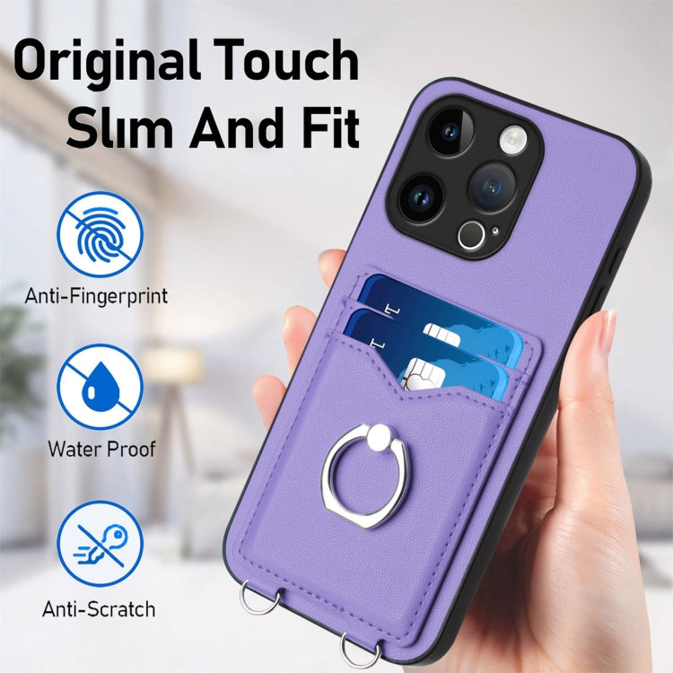 For iPhone 15 Pro R20 Ring Card Holder Phone Case(Purple) - HoMEdemic™ 