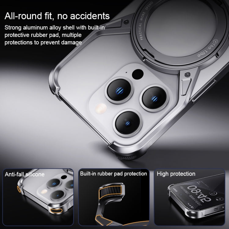 For iPhone 13 Pro / 14 Pro / 15 Pro Aluminum Alloy Frameless 360-Degree Rotating Phone Case(Silver) - HoMEdemic™ 
