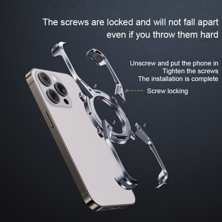 For iPhone 13 Pro / 14 Pro / 15 Pro Aluminum Alloy Frameless 360-Degree Rotating Phone Case(Silver) - HoMEdemic™ 