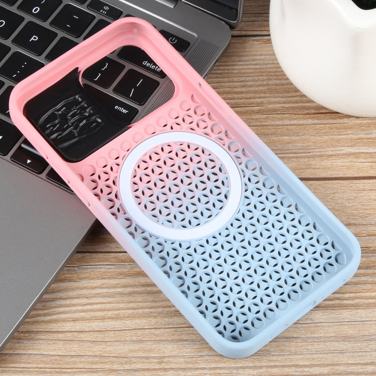 For iPhone 15 Pro Max Gradient Color Honeycomb Aromatherapy MagSafe Phone Case(Pink Blue) - HoMEdemic™ 