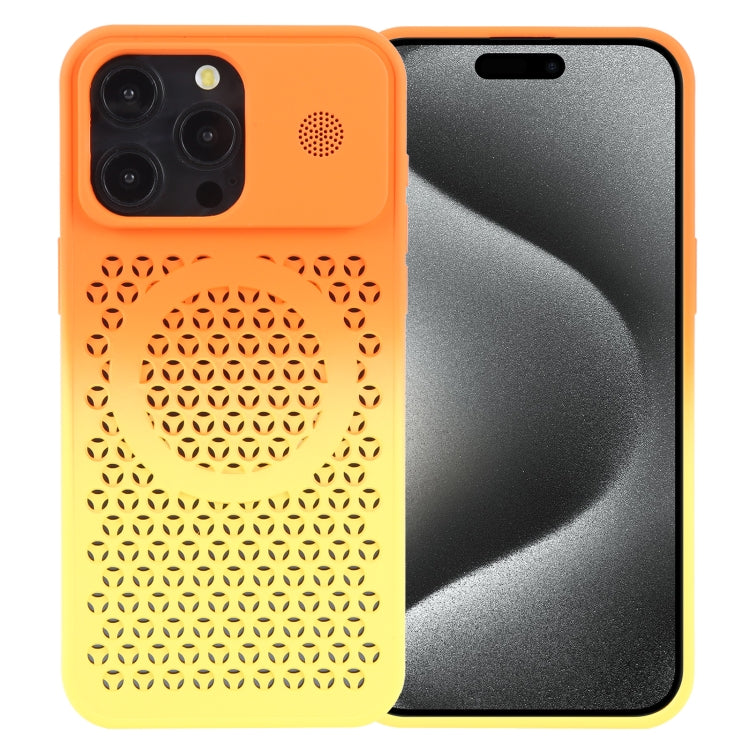 For iPhone 15 Pro Gradient Color Honeycomb Aromatherapy MagSafe Phone Case(Orange Yellow) - HoMEdemic™ 