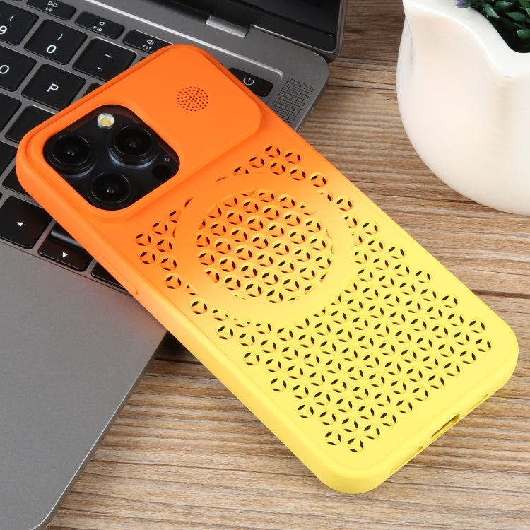 For iPhone 15 Pro Gradient Color Honeycomb Aromatherapy MagSafe Phone Case(Orange Yellow) - HoMEdemic™ 